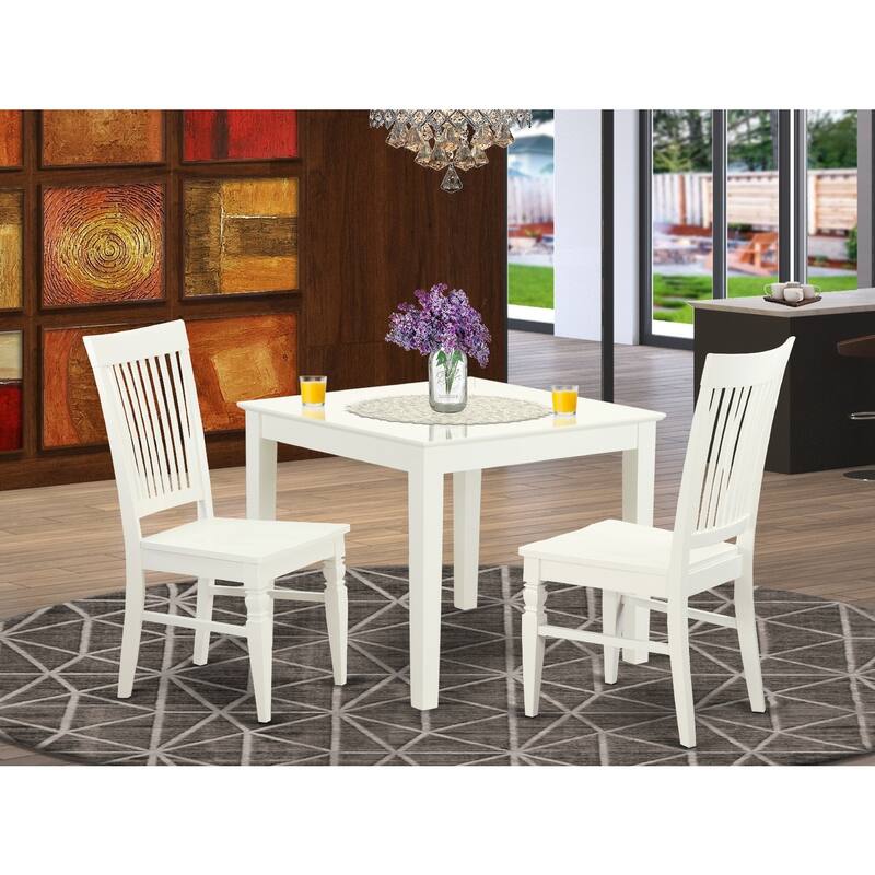 Small Kitchen Table Set - 3 Piece Dining Set with Chairs - 36 Inch Square Table - Linen White Finish