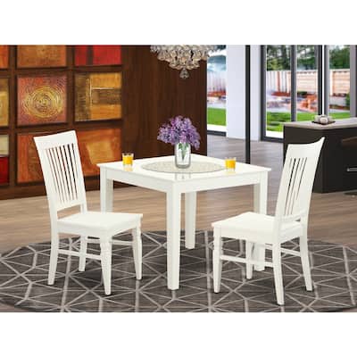 Small Kitchen Table Set - 3 Piece Dining Set with Chairs - 36 Inch Square Table - Linen White Finish
