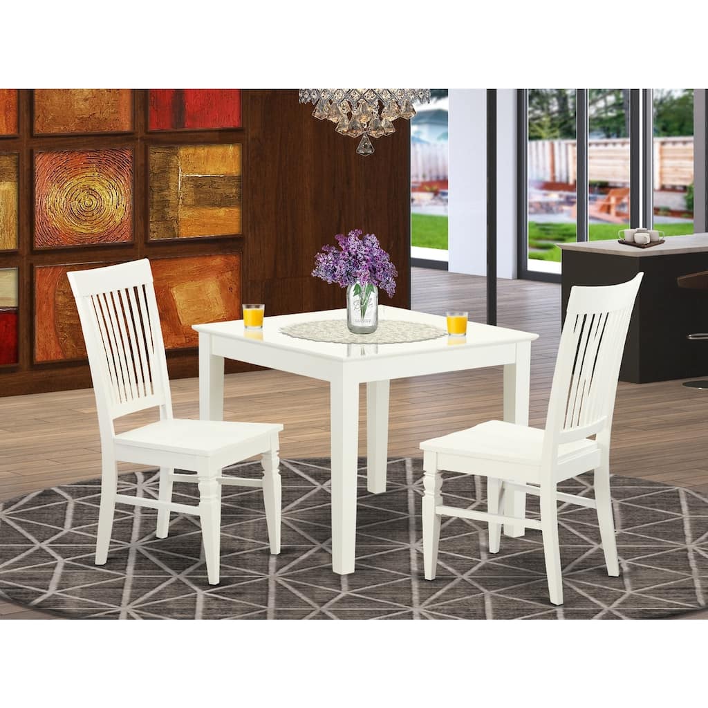 Small Kitchen Table Set - 3 Piece Dining Set with Chairs - 36 Inch Square Table - Linen White Finish
