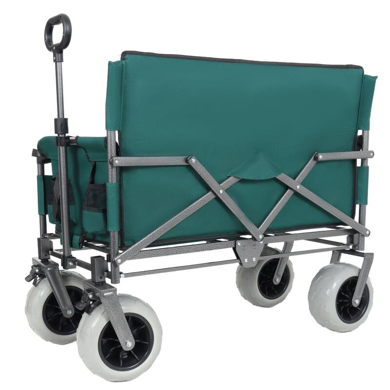 3-in-1 Folding Wagon Cart with Bench & 9″×4″ Beach Tires