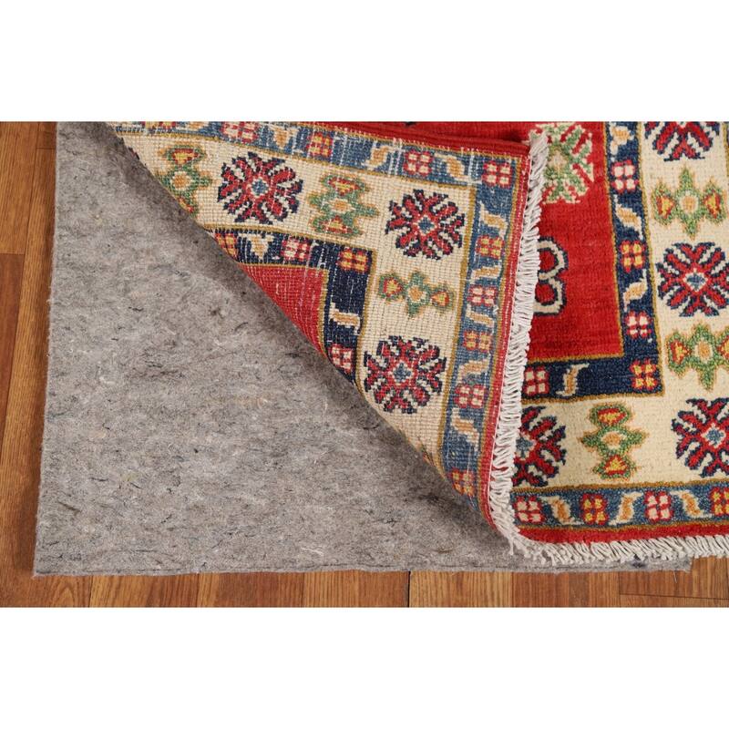 Red Geometric Kazak Foyer Rug Handmade Wool Carpet - 2'0" x 3'0"