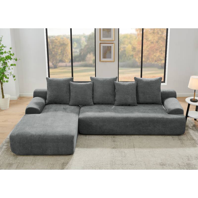 Modular L-Shaped Sectional Sofa with Chaise Lounge, Velvet Cloud Upholstered Floor Sofa, Compressed Sofa with Pillows聽