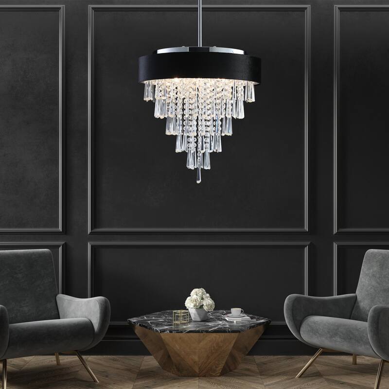Round Crystal Chandelier for Living Room, Decorative Ceiling Lighting Fixture, Stylish Hanging Chandelier Lighting