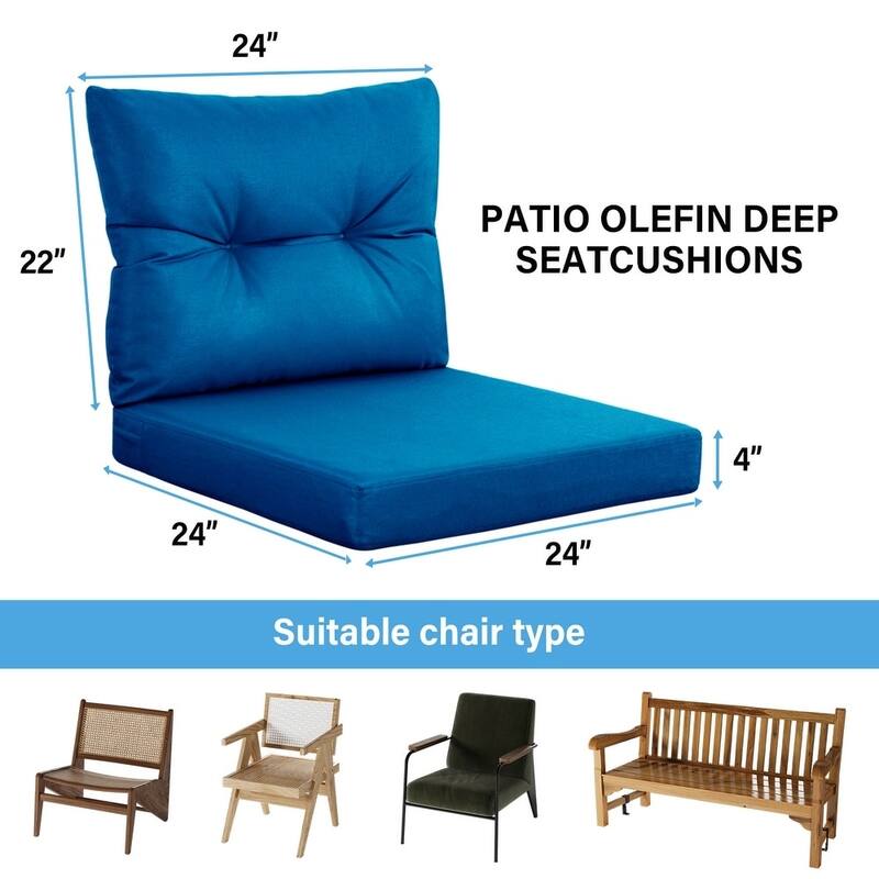 WINSOON Outdoor Waterproof and Resistant Chair Cushion Set, Deep Seat and Backrest Cushion Set for Patio