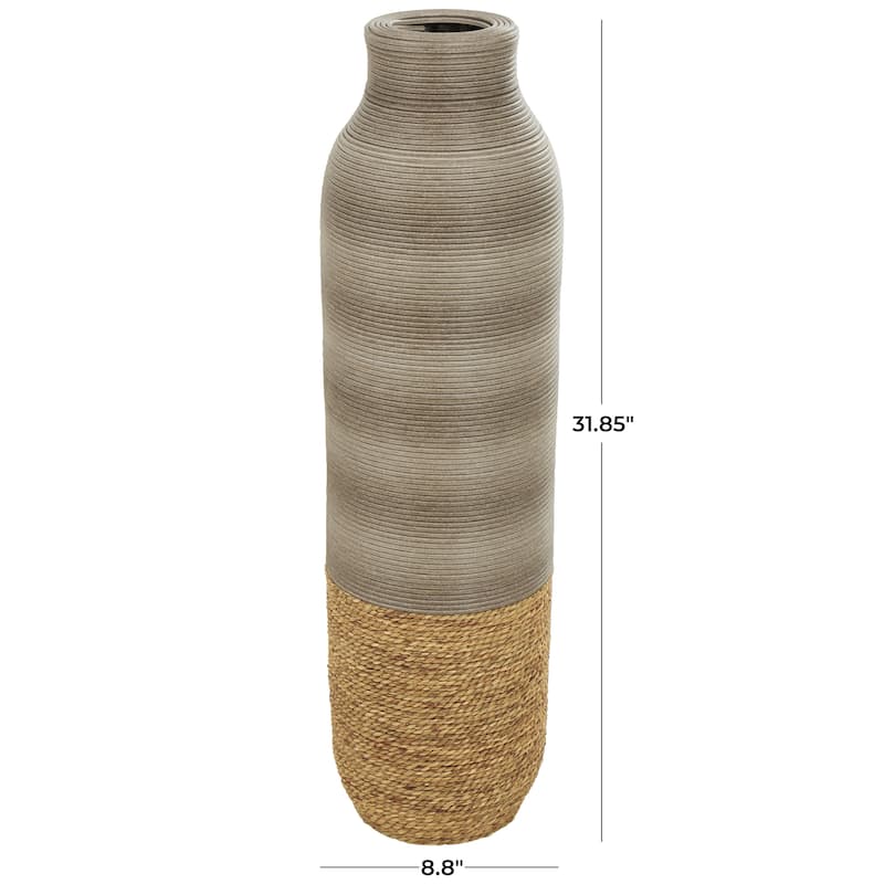Seagrass Handmade Ribbed Vase with Coiled Seagrass Base - Brown - Roche River Decor