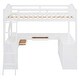 preview thumbnail 7 of 16, White Wooden Full Size Loft Bed with U-shaped Desk,Solid Wood Bed with Tri-fold Mirror and Shelves