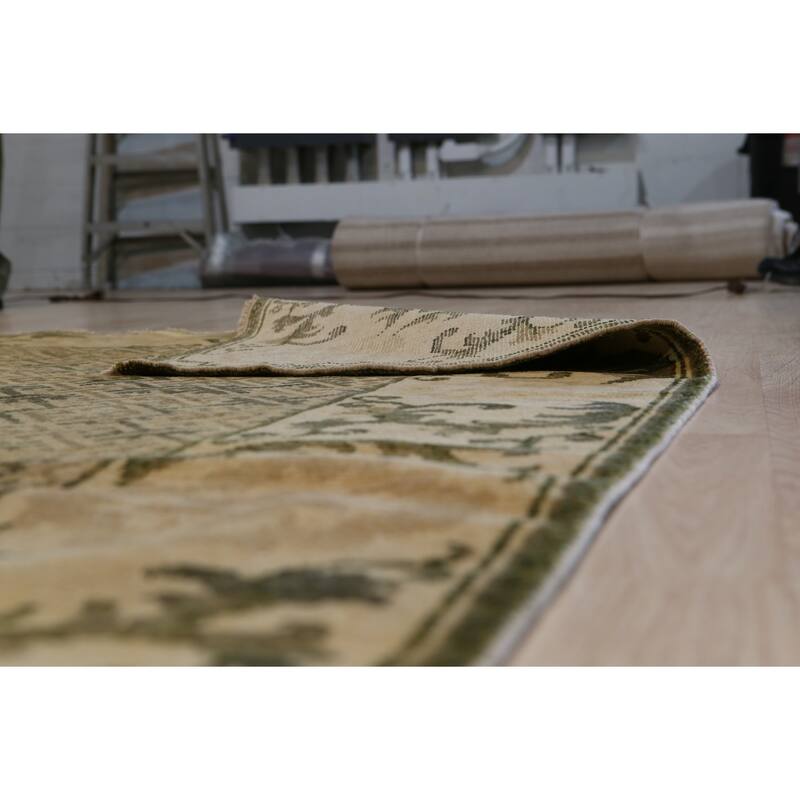 Green Handmade Wool Transitional Ningxia Rug, 5'10 x 8'9, Hand Knotted Wool, Subtle Shading, Elegant Rug - N/A