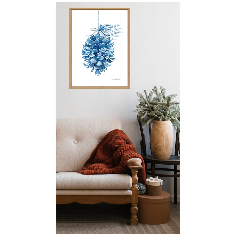 Kate and Laurel Sylvie Framed Canvas Blue Pine Cone by Patricia Shaw