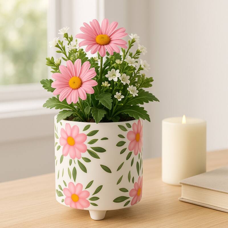Planter Outdoor Stylish Cute Hand Painted Flower Design - 6.0"