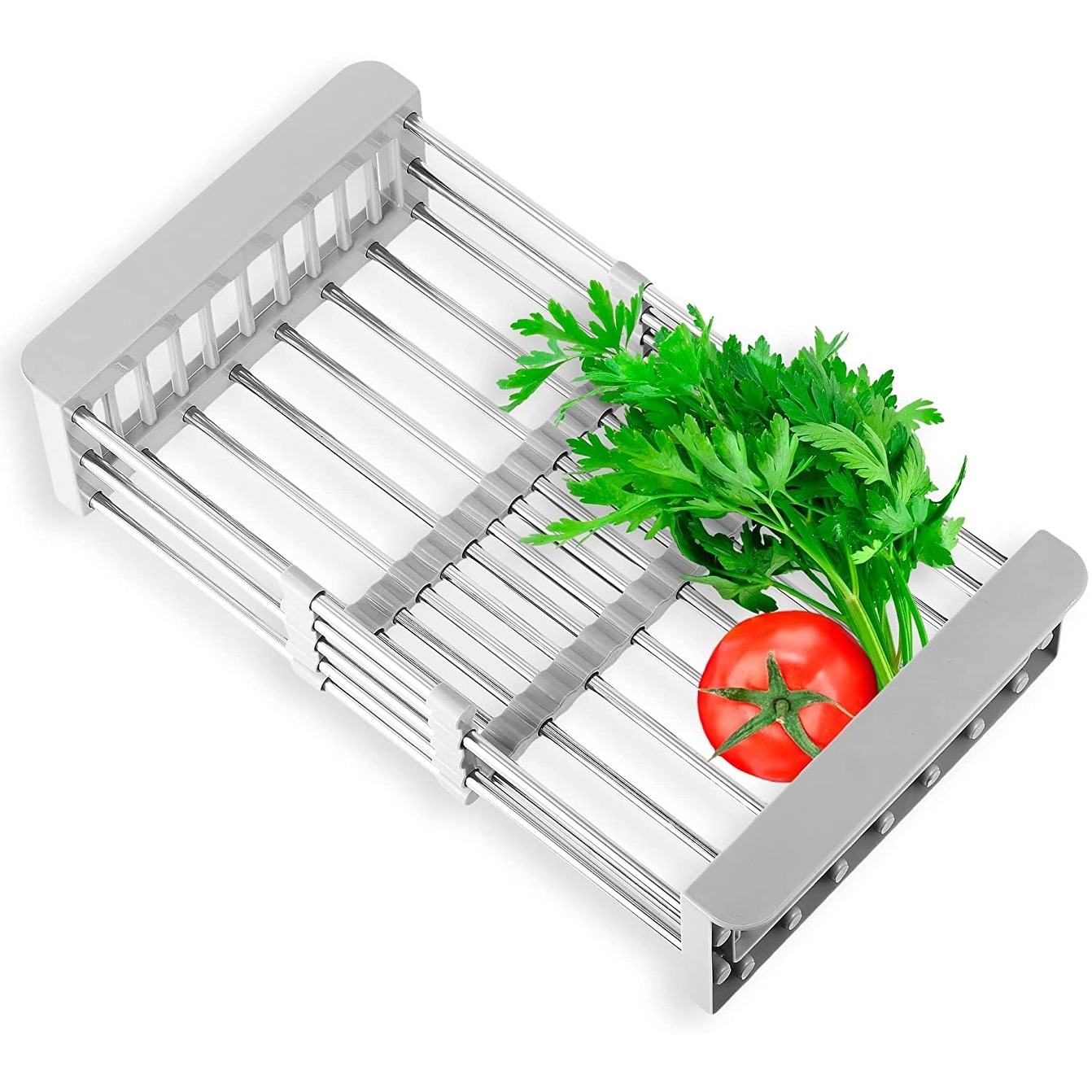 Roll Up Dish Drying Rack Over The Sink 20 x 11 Inch with Utensil Holder  Foldable Stainless Steel Dish Drainer for Kitchen Sink 