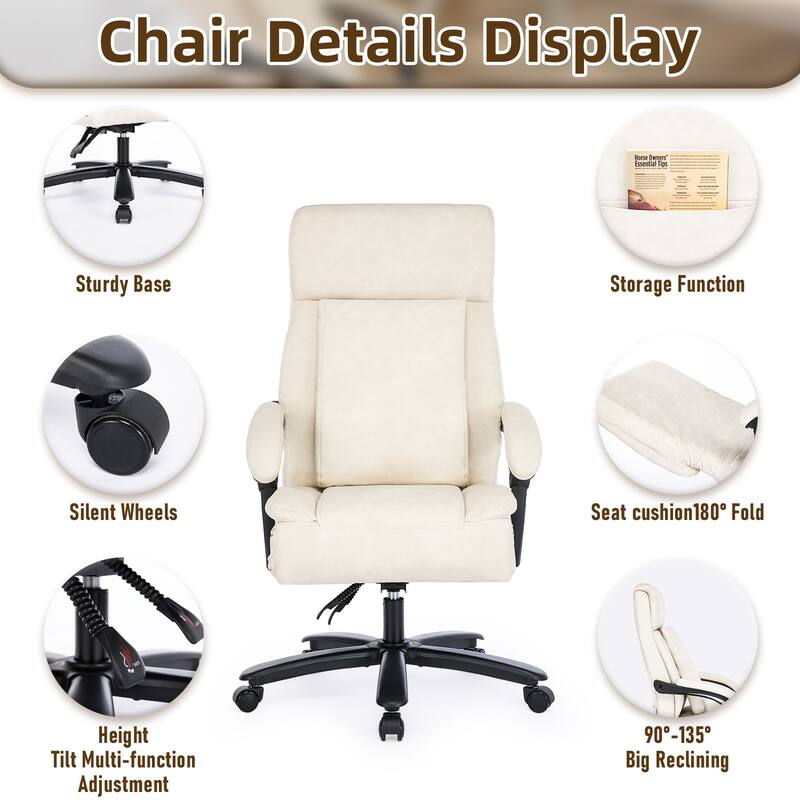 500Lbs Ergonomic Office Chair with Foot Rest, Faux Leather Executive Chair Reclining Chair, Swivel Heavy Duty Task Desk Chairs