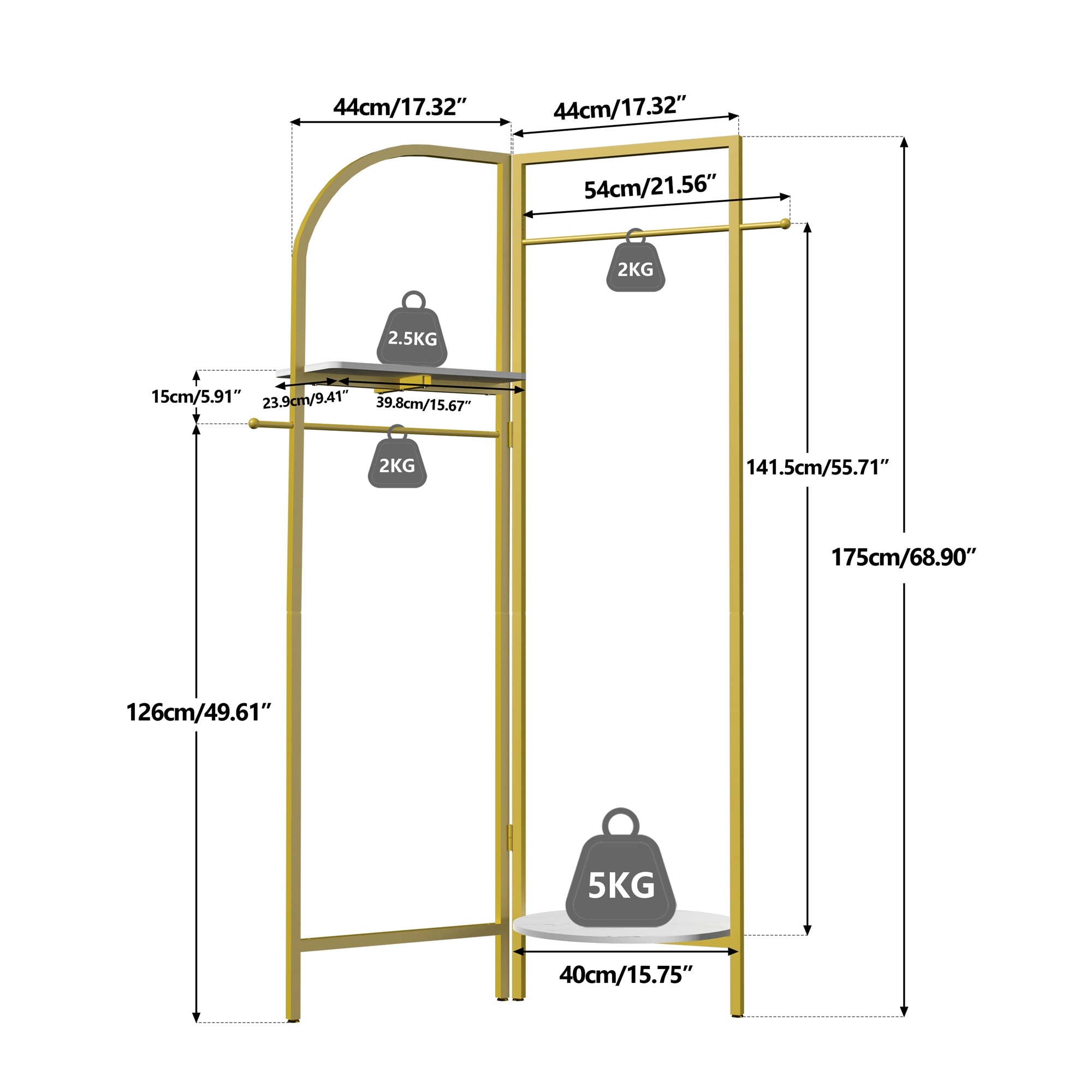 Freestanding Corner Clothes Stand Metal Coat Rack w/Shelves for