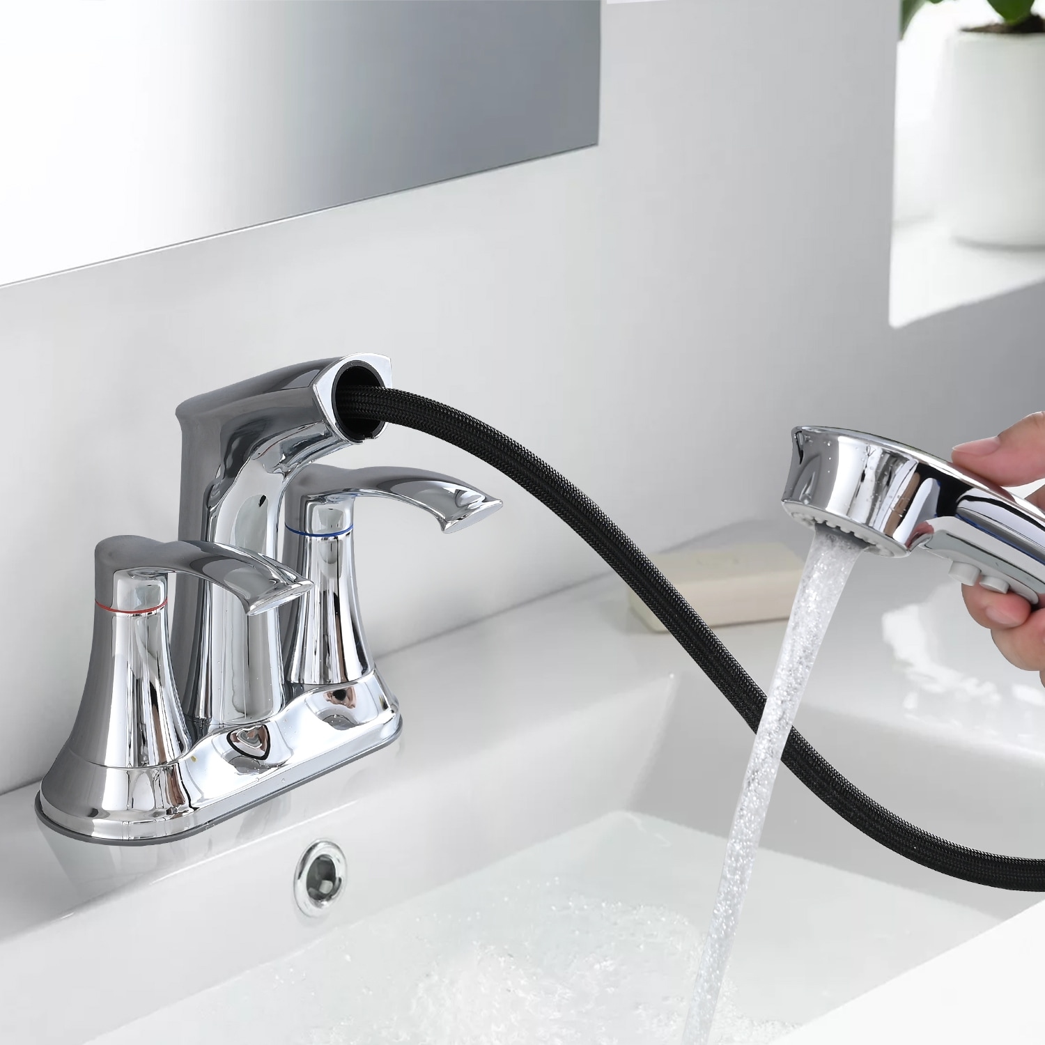 PROOX 4 in. Centerset Bathroom Sink faucet with Pull Out Sprayer