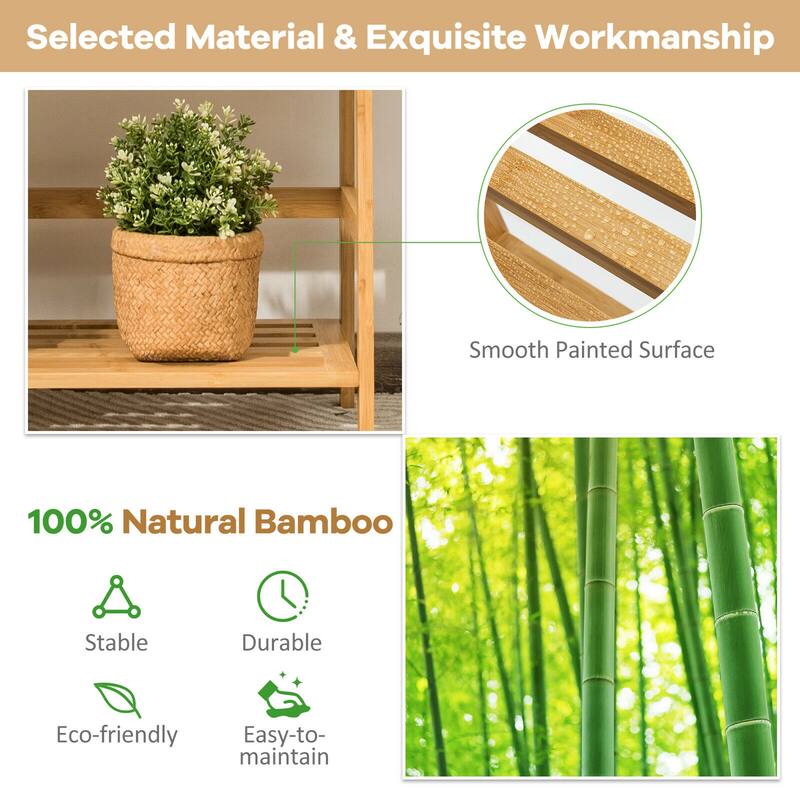 Gymax 4-Tier Bookshelf Bamboo Ladder Shelf Bathroom Shelves Storage