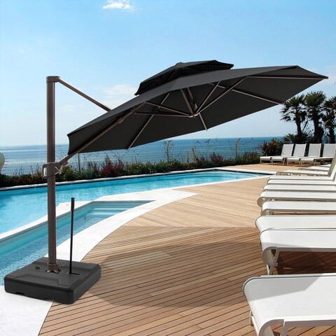 Deluxe Round Double Top Patio Offset Cantilever Umbrella with Base