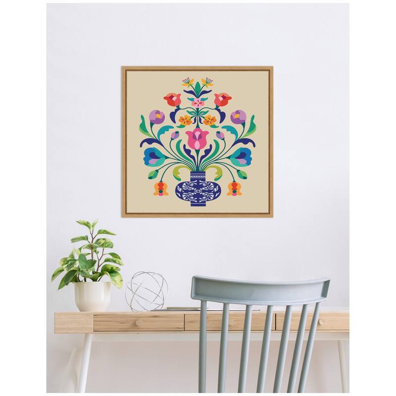 Kate and Laurel Floral Blue Vase by Rachel Lee Framed Canvas Wall Art Print