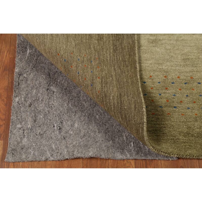 Green Gabbeh Accent Rug Hand-Knotted Wool Carpet - 4'0"x 5'11"