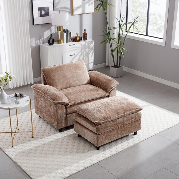 Single Sofa Accent Chair Armchair Upholstered Sofa with Ottoman
