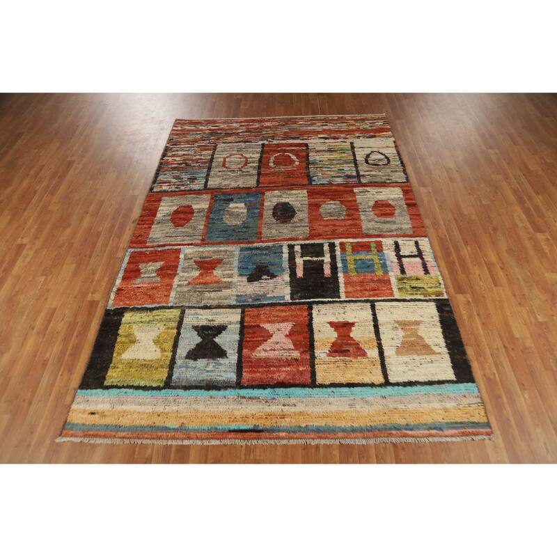 Geometric Moroccan Oriental Rug Hand-Knotted Oriental Wool Carpet - 6'6" x 9'7"
