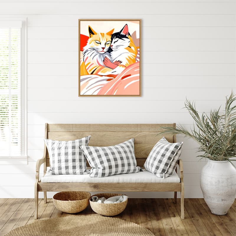 Sleepover Cats by Uma Gokhale Framed Canvas Wall Art