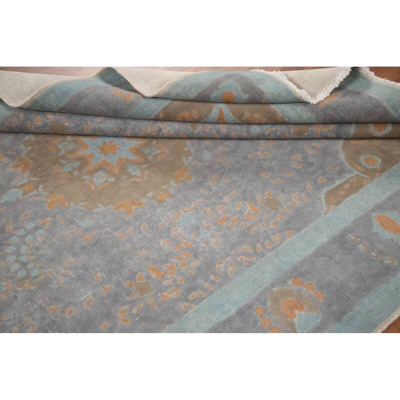 Hand Knotted Oriental 100% Wool Carpet Traditional Floral Greys & Charcoal Tabriz Area Rug - 9' 5'' X 6' 4''