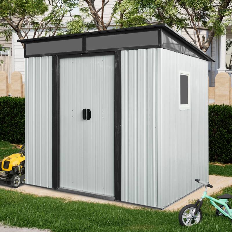 GDF Studio - Jarvi Outdoor Metal Storage Shed with Window and Transparent Roof Panel - White and Black