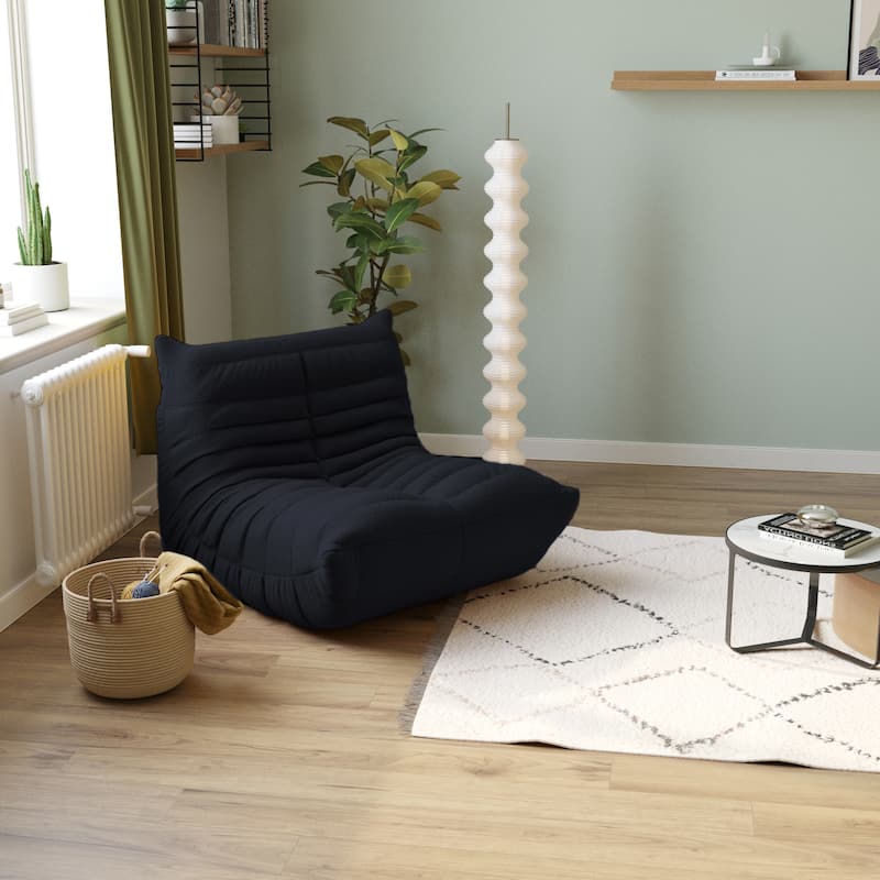Lazy Floor Sofa Couch Modern Teddy Fabric Sofa Living Room Sofa Bean Bag Chair - Black single sofa