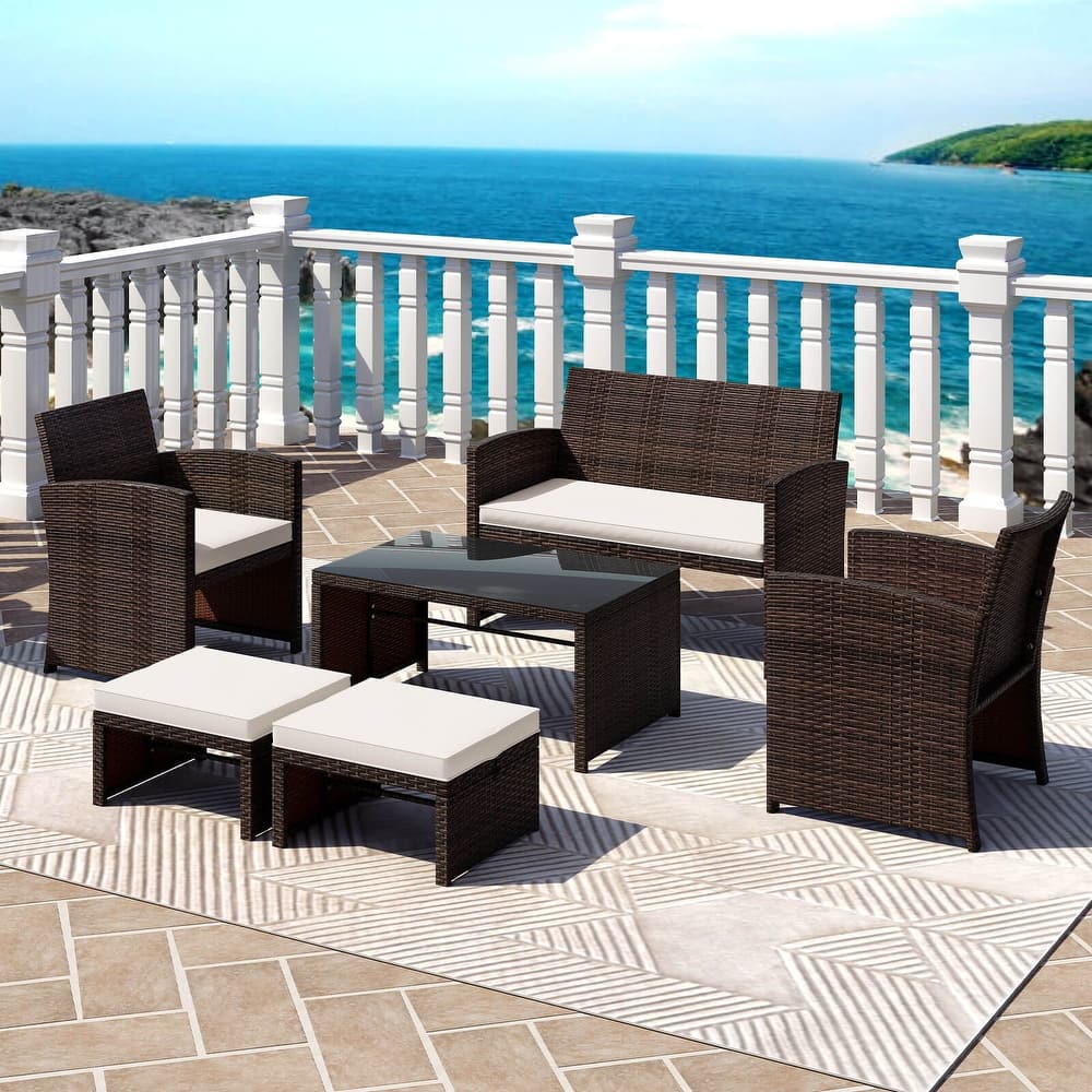 Gymax 6 PCS Patio Furniture Set w/ 1 Loveseat 1 Coffee Table 2