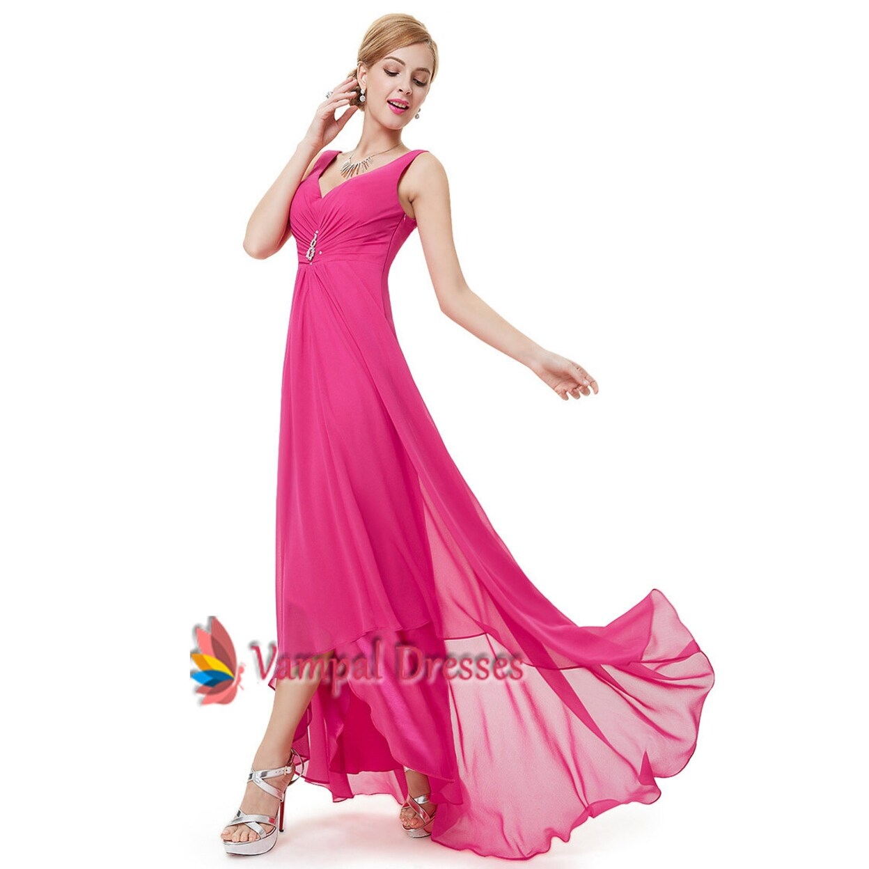 hot pink chiffon dress