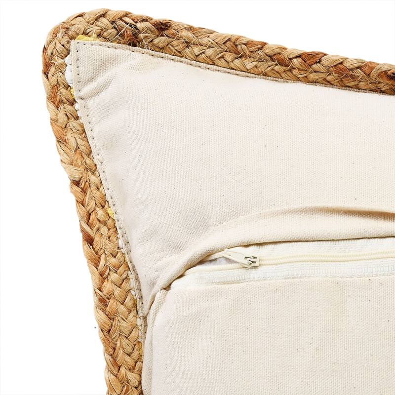 20" Yellow and White Bordered Striped Square Throw Pillow