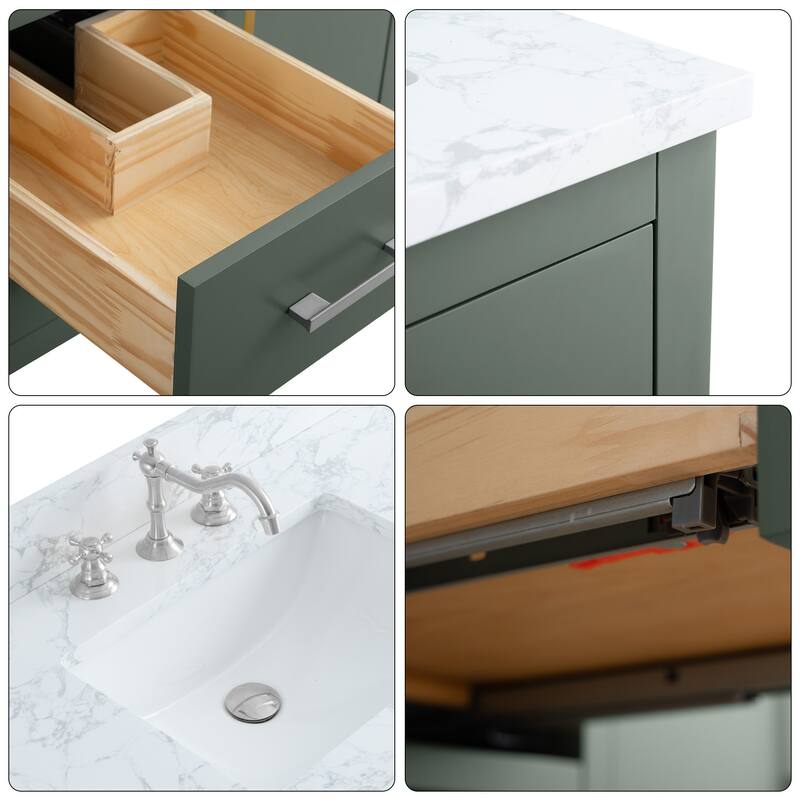 Vanity Art 72" Double Sink Bathroom Vanity Cabinet with Engineered Marble Top