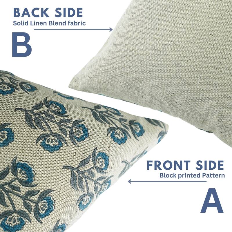 Linen Farmhouse Block print pillow Cover - Baelpatra