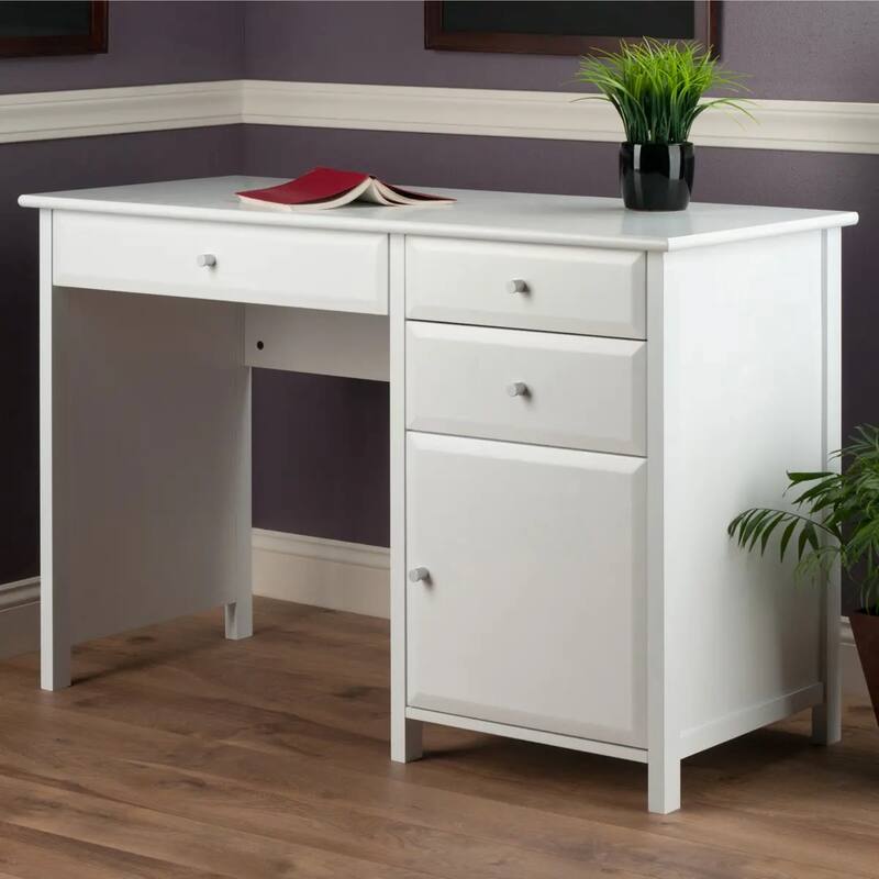 3-Drawer Wood Writing Desk with Cabinet - 47.25" - White