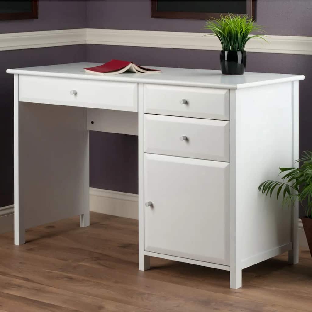 3-Drawer Wood Writing Desk with Cabinet - 47.25" - White