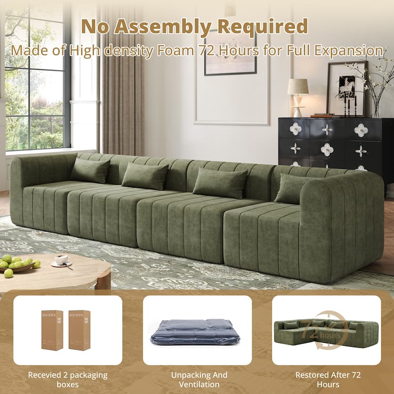 Christopher Knight Home - Modular Polyester Upholstered Sectional Sofa with 4-Piece Compressed Sponge - 145.5"