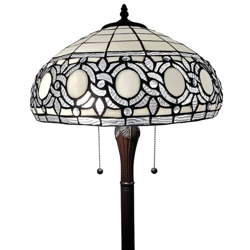 Tiffany Style Floor Lamp Standing 62" Tall Stained Glass White Mahogany Bedroom Reading Gift AM232FL16B Amora Lighting