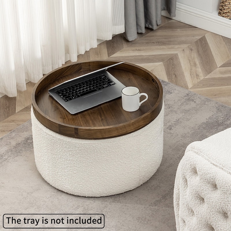 KINWELL Round Upholstered Pouf Ottoman Footrest