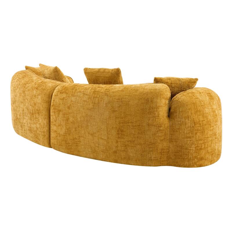 Curved Sectional Sofa with Pillows, Chenille Upholstered 4 Seater Sofa, Full-Compressed Deep Seat Sofa for Living Room