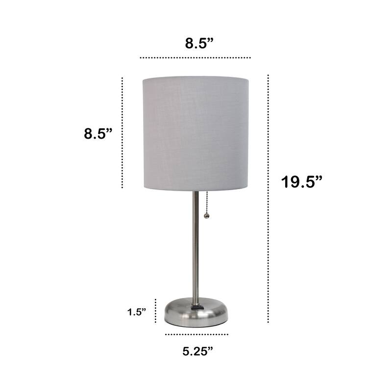 19.5" Power Outlet Metal Lamp in Steel w Aqua Shade