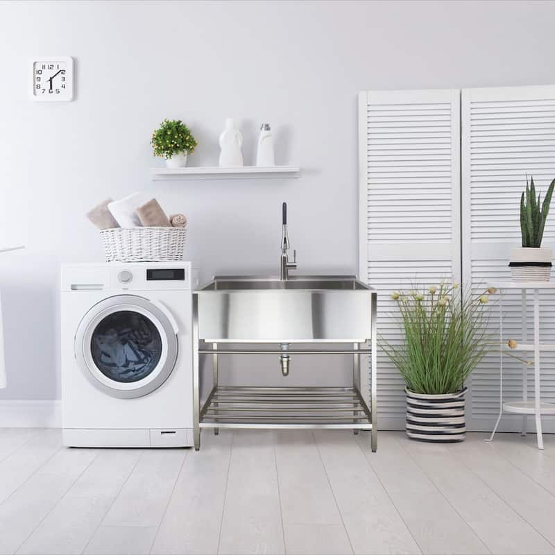 Transolid TFH-3622-SS 36-in Stainless Steel Laundry Sink with Wash Stand in Brushed Satin