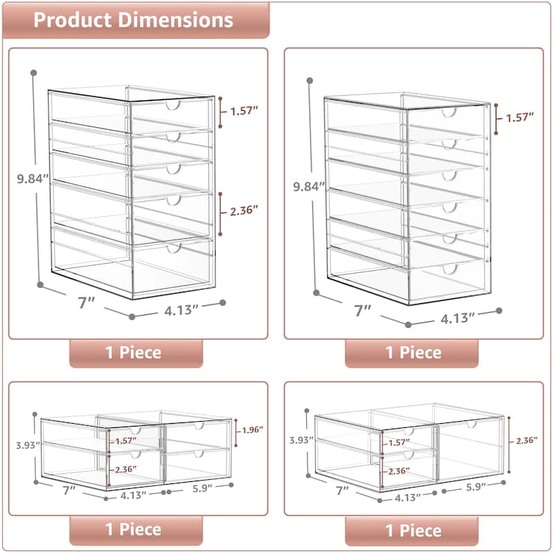 Sorbus Acrylic Cosmetic Makeup Organizer 18 Drawers Clear Stackable Storage Bins For Jewelry And Office Supplies Organizer- 4Pc
