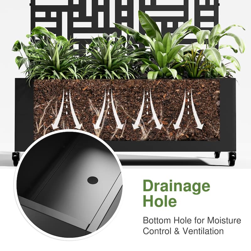 Metal Movable Planter Box with Trellis Privacy Screen Planter Box with Lockable Wheels