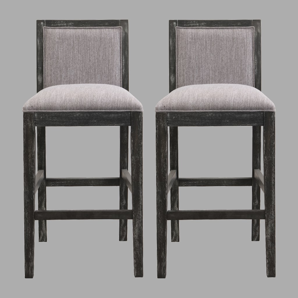 30.5" Height Bar Stools Set of 2, Rubberwood Frame & Fabric Upholstered Cushion, Retro Style for Kitchen or Dining