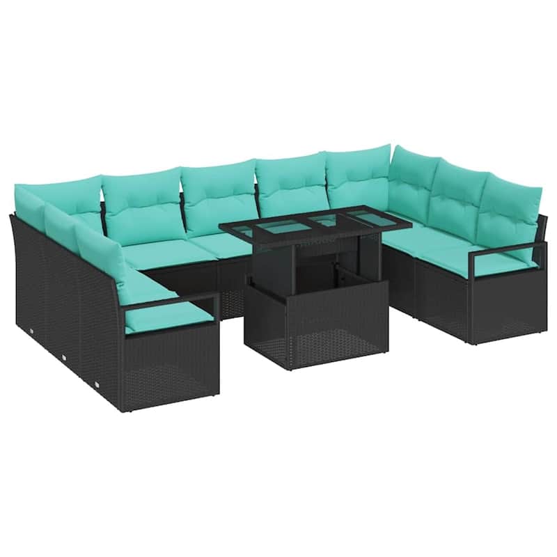 vidaXL 10 Piece Garden Sofa Set with Cushions - 113.8×69.7×27.2