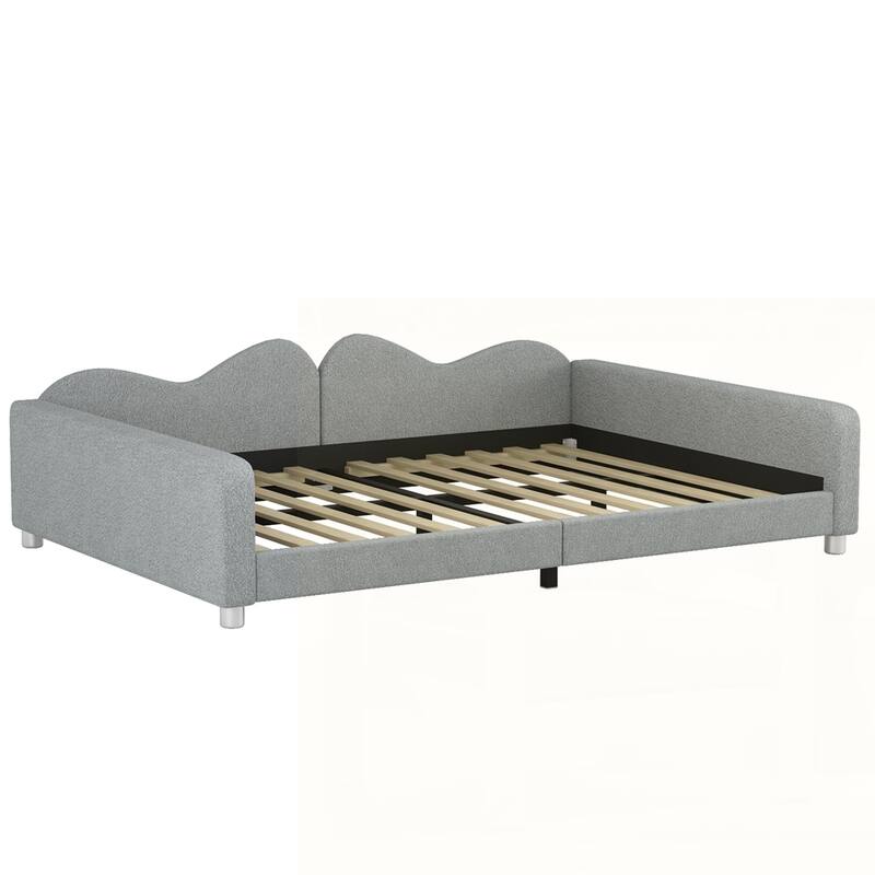Upholstered Daybed, Sherpa Fabric Sofabed with Cloud-Shaped Backrest