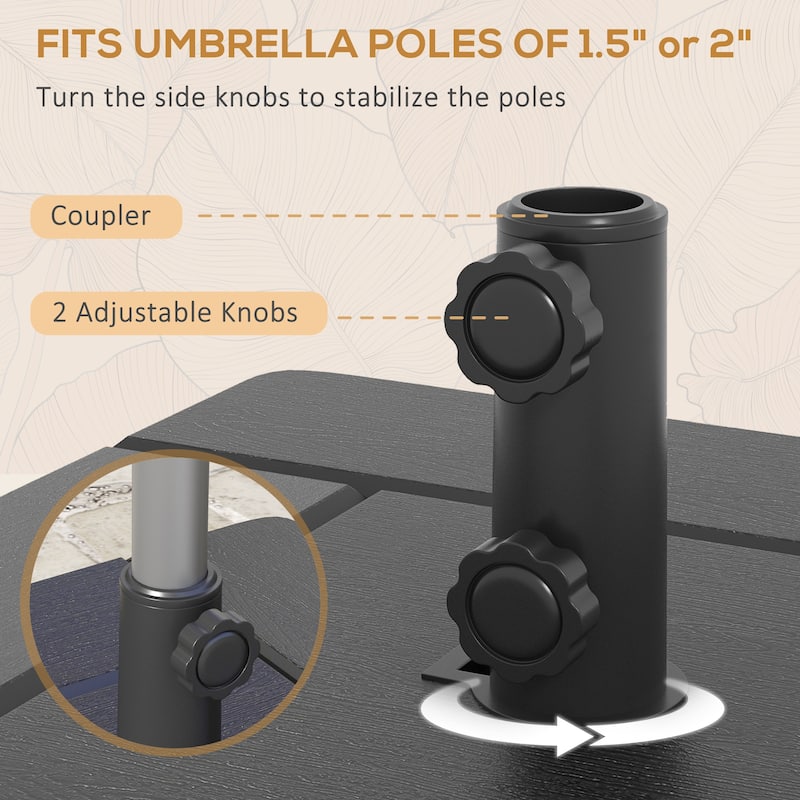 3-in-1 Outdoor Umbrella Base with Wheels, Coffee Table, and Flower Planter, 175 lbs. Capacity, Black