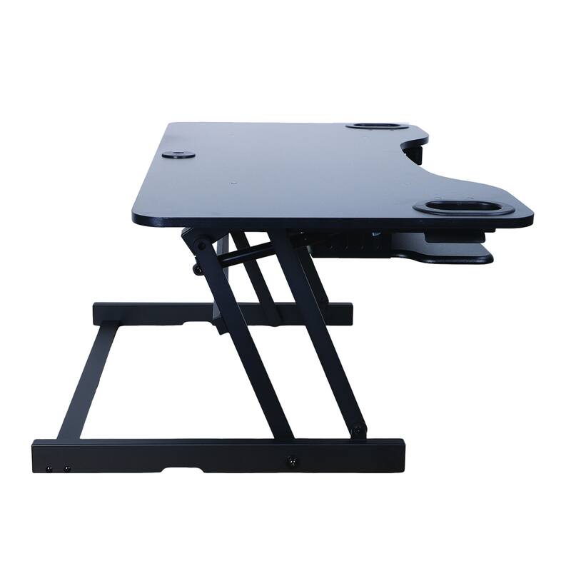 Rocelco 45 in. W Black Height Adjustable Standing Desk Converter with Triple Monitor Riser and Dual Piston Lift Mechanism