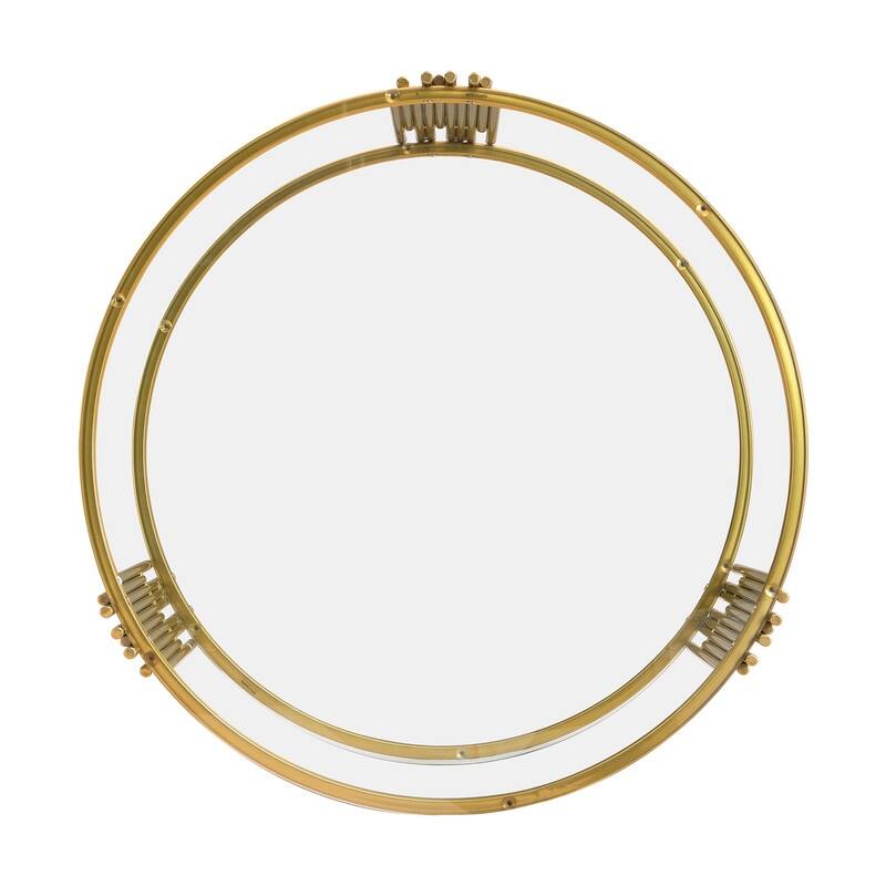 Modern 2-Tier Mirror Coffee Table with Asymmetrical Metal Legs, Round Metal Drum Base Cocktail Table