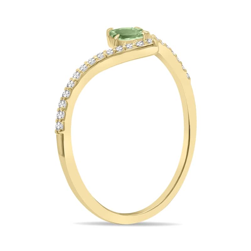 Marquee Jewels 1/4 Carat TW Green Amethyst and Diamond V Shape Ring in 10K Yellow Gold