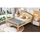 preview thumbnail 6 of 12, Full Size Wood Kids Platform Bed with House-Shaped Headboard, Built-in LED Light, Guardrails Storage for Bedroom, Natural